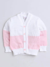 Little Angels Little Angels Sweater Set Baby Wool Full Sleeves V-Neck Textured Chevron White & Pink 3-Piece Set Sweater Sets Cotton Candy Baby Winter Set